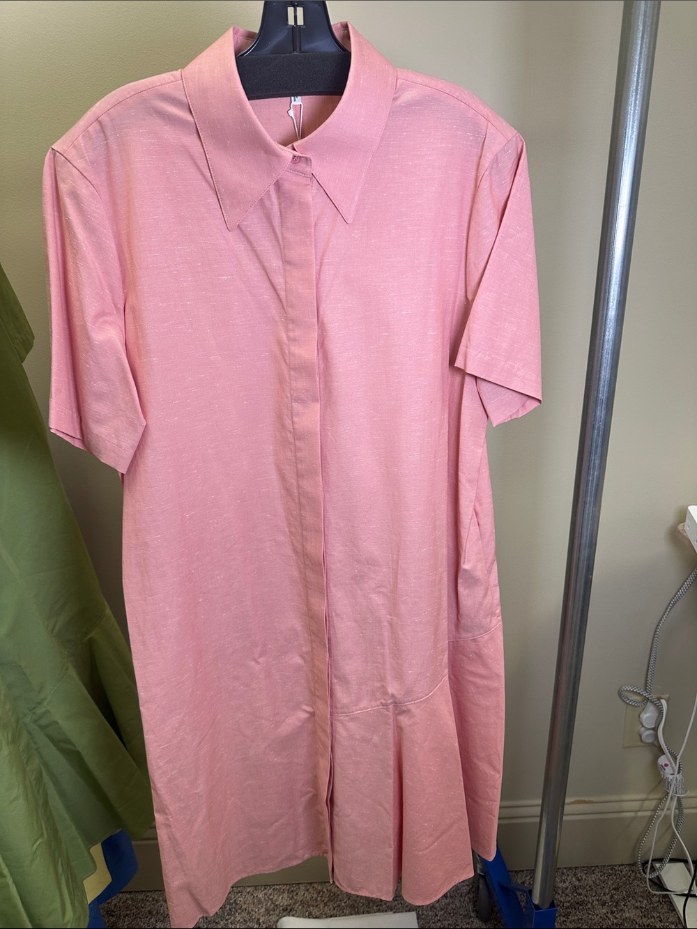 Lafayette 148 New York Dusty Pink Short-Sleeve Midi Shirt Dress